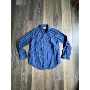 Lorenzo Uomo Button Down Shirt Mens 17 34/35 Blue Good Trim Fit Micro Pattern